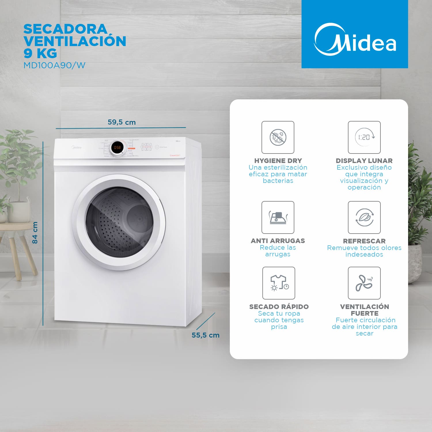 Secadora eléctrica de ropa 7kg midea MIDEA